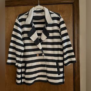 Chicos Zenergy blue/white striped jacket. Size 3, double breasted.